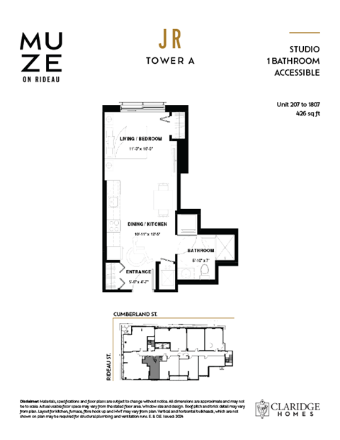 Floor plan for studio, 1 bath, 426 sqft